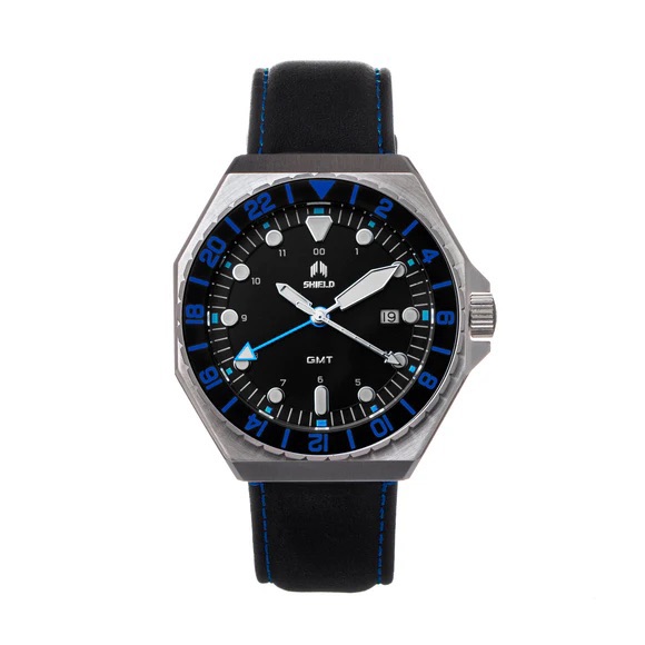 Shield Marco Leather Band Watch W/ Date